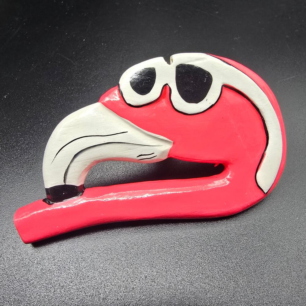 Pink Flamingo with Sunglasses Scarf Ring Clip Slide Charm Hand Painted Wood